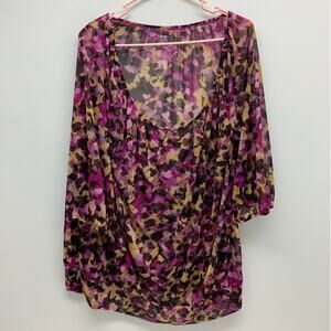 Lane Bryant Blouse Womens Plus 18/20 Sheer 3/4 Sleeve Multicolor Layering